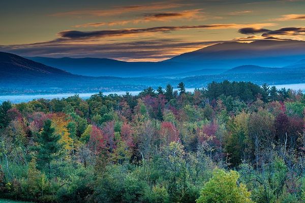 Painterly fall landscape with fog and fall foliage-Sugar Hill-White Mountains-Franconia